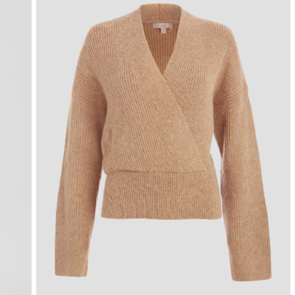 Guess Nora Wrap Sweater Camel Size Small NWT - Picture 2 of 9